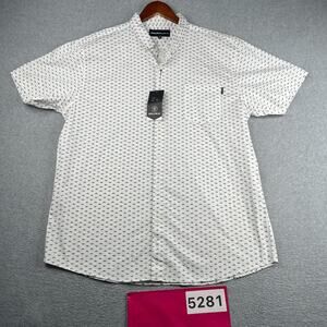 Molokai Surf Co Shirt White Blue Geometric Button Up Short Sleeve NEW NWT 2XL